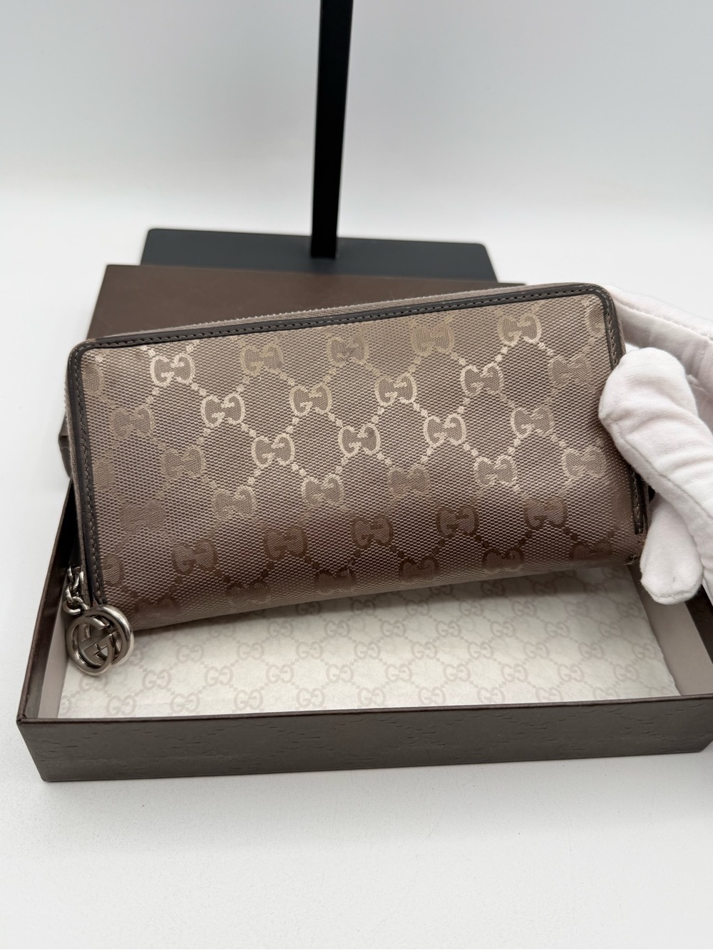 Gucci Holo Monogram Charm Zip Around Wallet